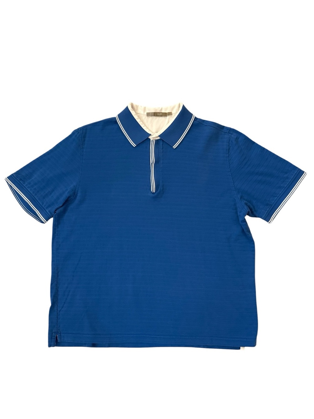 Raffi Pima Cotton Polo Shirt Mens L Faded Blue Cream Quarter Zip Textured Knit